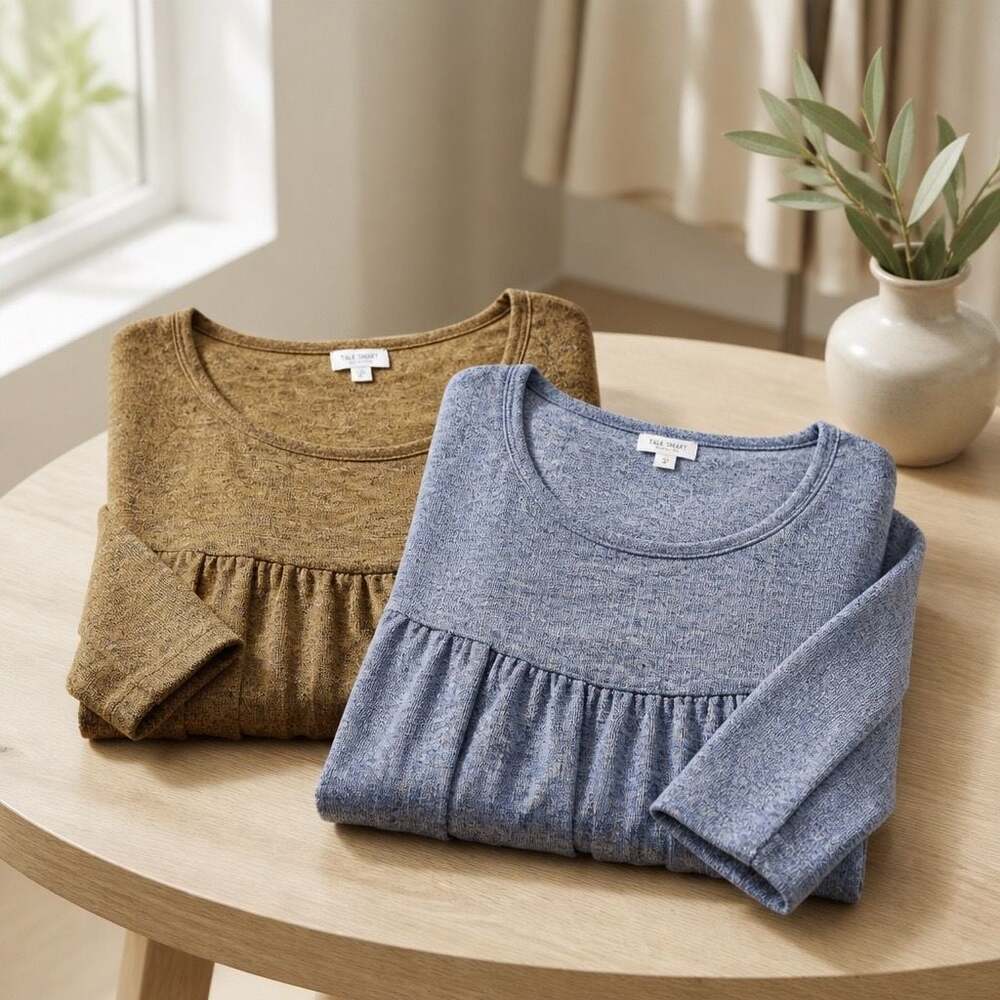 True Craft Women's Long Sleeve Scoop Neck Babydoll Tunic Top